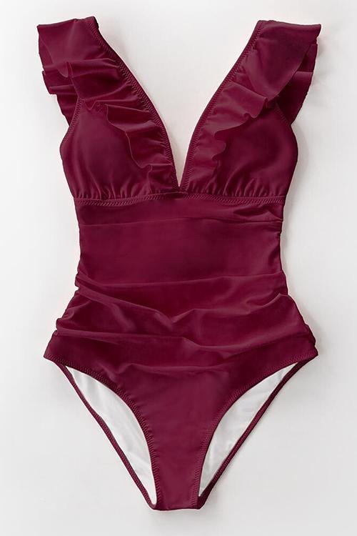Ruffles Backless One Peice Swimwear