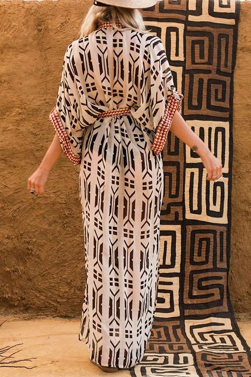 Print Bat Bleted Kimono Cover