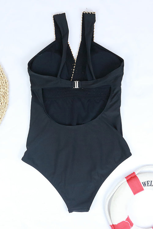 Split Joint Backless One Piece Swimwear