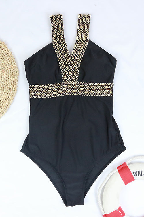 Split Joint Backless One Piece Swimwear