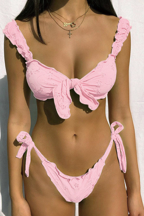 Lace Ruffles Knot Bikini Set