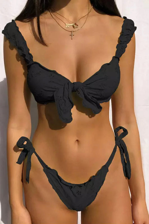 Lace Ruffles Knot Bikini Set