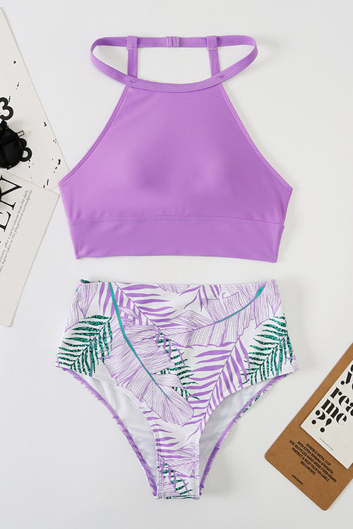 Leaf High Waist Tank Bikini Set