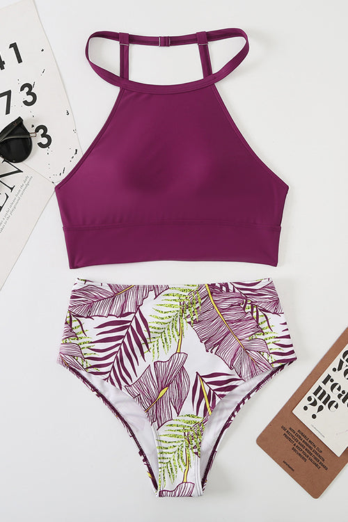 Leaf High Waist Tank Bikini Set