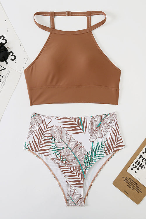Leaf High Waist Tank Bikini Set