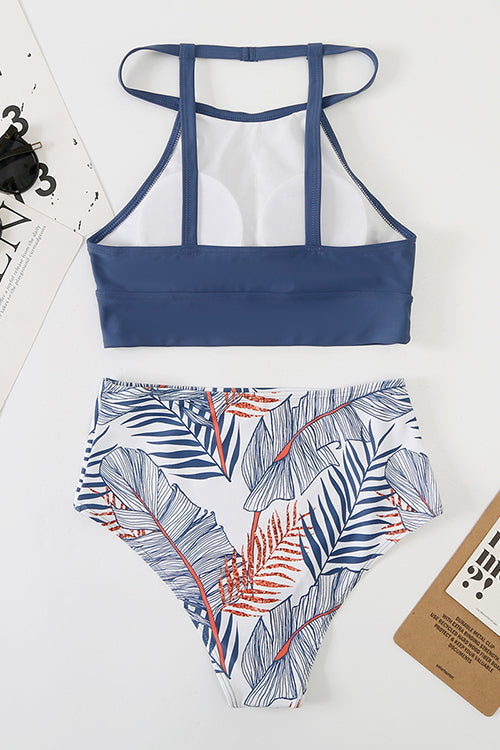 Leaf High Waist Tank Bikini Set