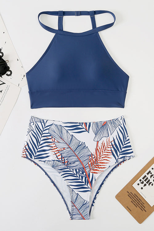 Leaf High Waist Tank Bikini Set