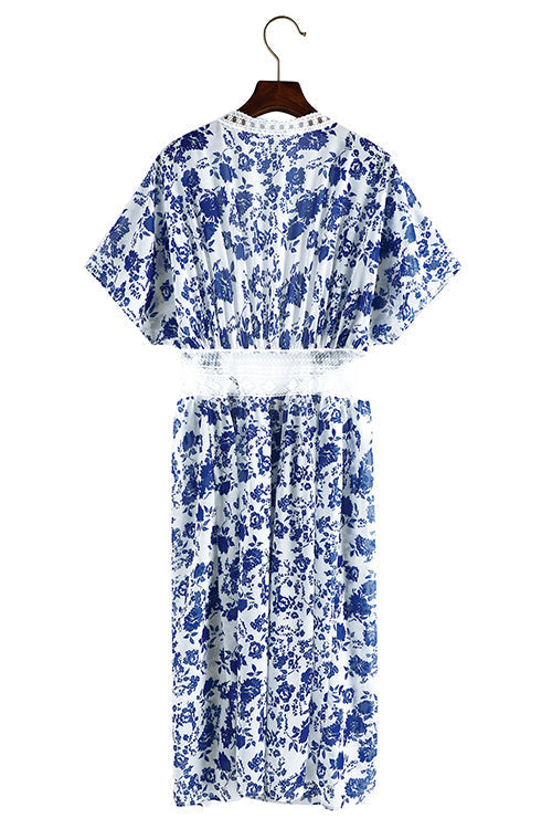 Floral Lace Waist Maxi Kimono