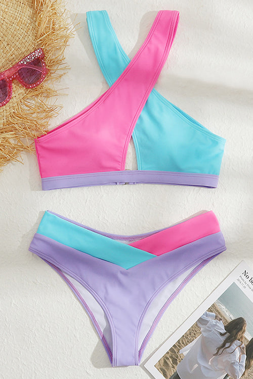 Color Block Cross Bikini Set