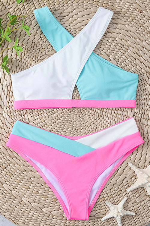 Color Block Cross Bikini Set