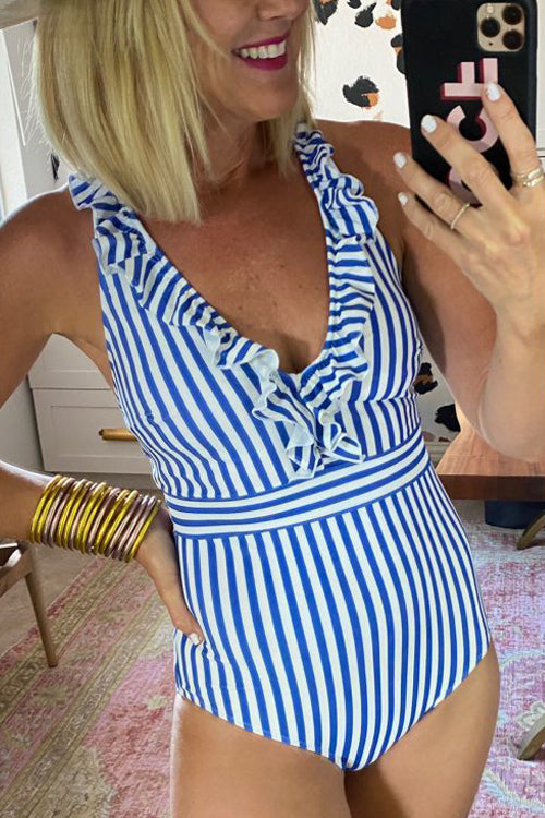 Ruffles Striped One-piece Swimsuit