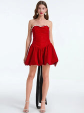 French Bow Strapless Party Dress