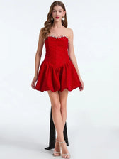 French Bow Strapless Party Dress Red / S Partydress-241208