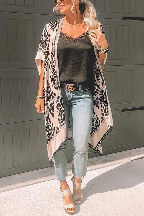 Print Pompom Cardigam