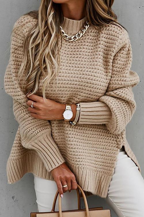 High Neck Side Slit Sweater