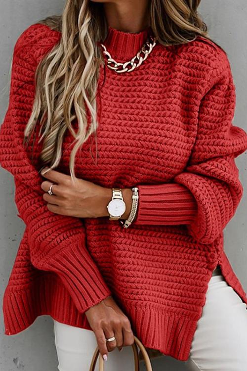 High Neck Side Slit Sweater