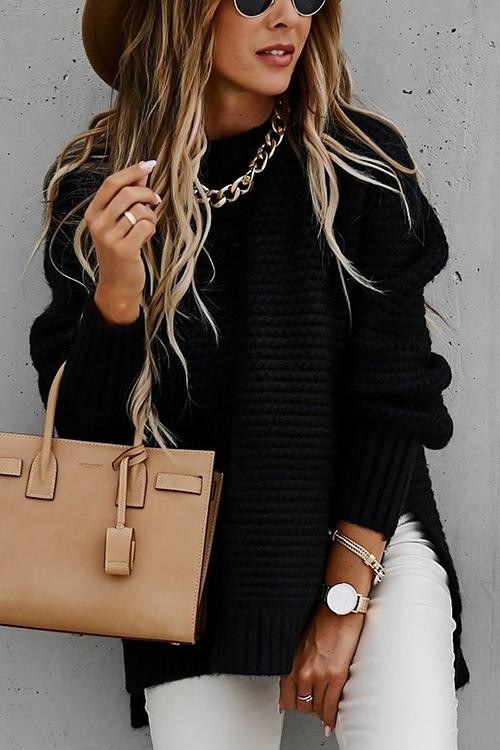 High Neck Side Slit Sweater
