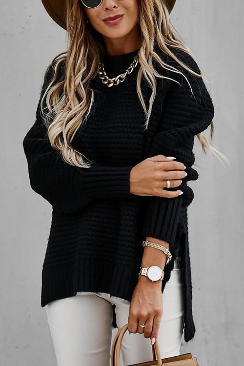 High Neck Side Slit Sweater
