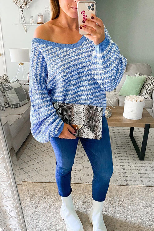 Oversized Stripe V Neck Puff Sleeve Sweater