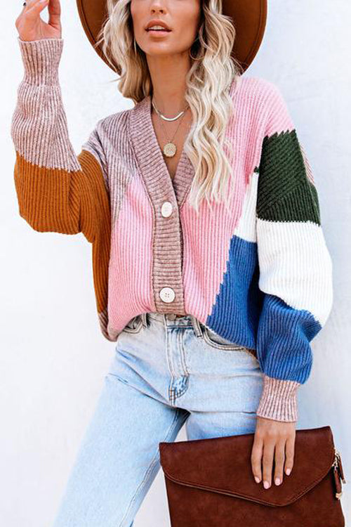 Color Block Button Cardigan