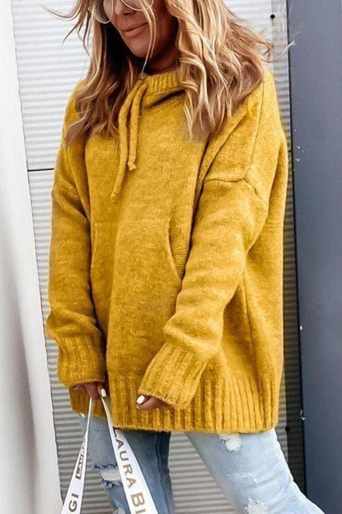 Cowl Neck Pockets Hooded Sweater