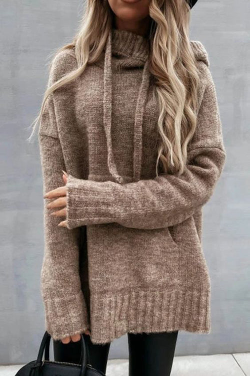 Cowl Neck Pockets Hooded Sweater