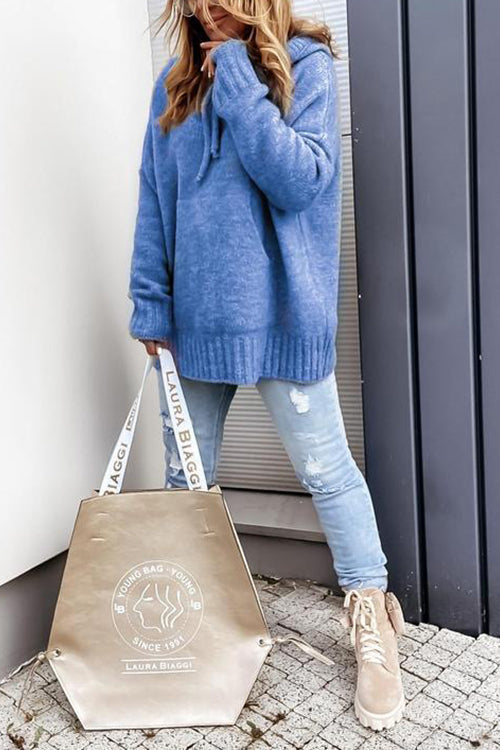Cowl Neck Pockets Hooded Sweater