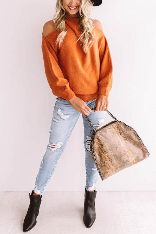 Multi Strap Cold Shoulder Sweater