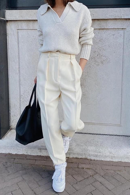 V Turndown Collar Sweater