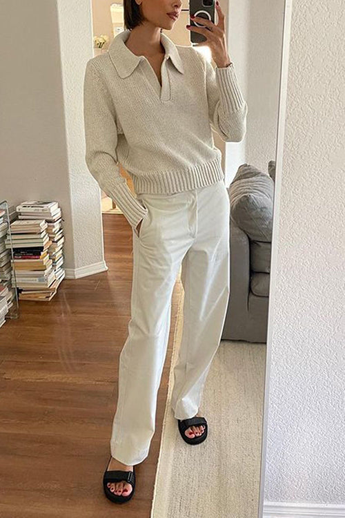 V Turndown Collar Sweater