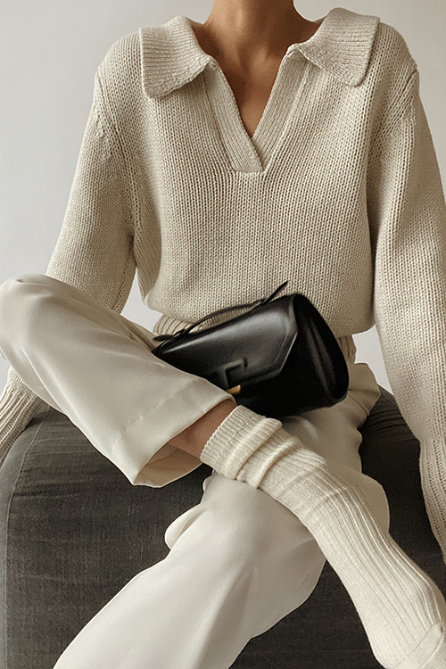 V Turndown Collar Sweater