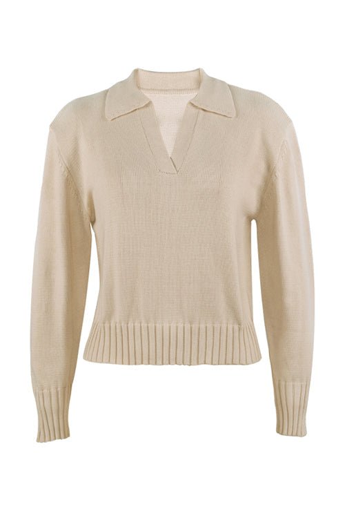 V Turndown Collar Sweater