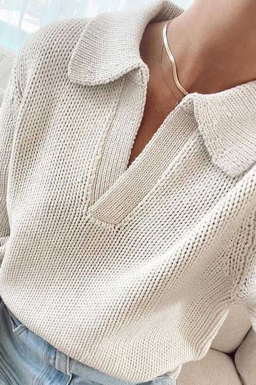 V Turndown Collar Sweater