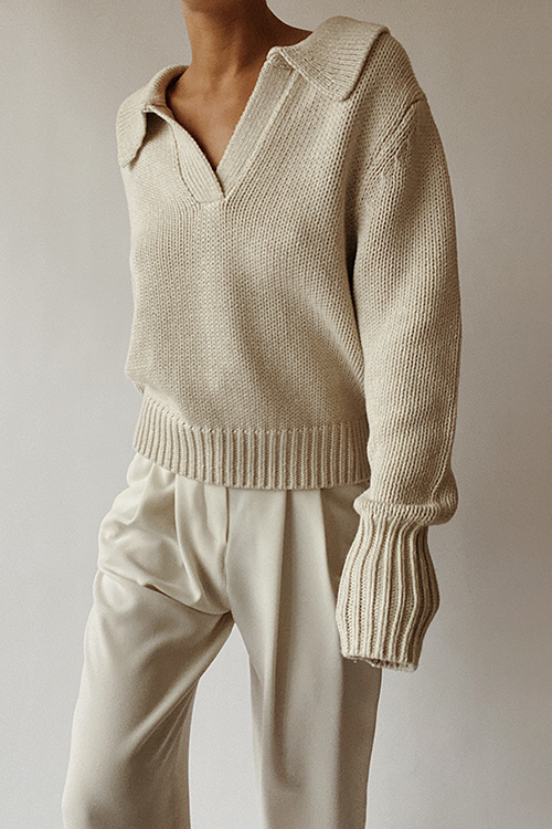 V Turndown Collar Sweater