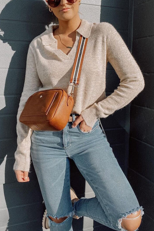 V Turndown Collar Sweater