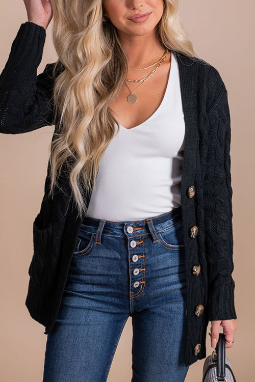 Button Cable Knit Cardigan