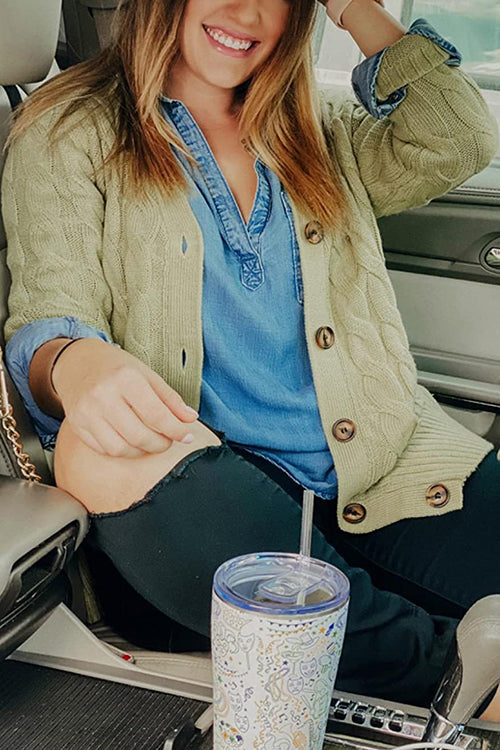 Button Cable Knit Cardigan