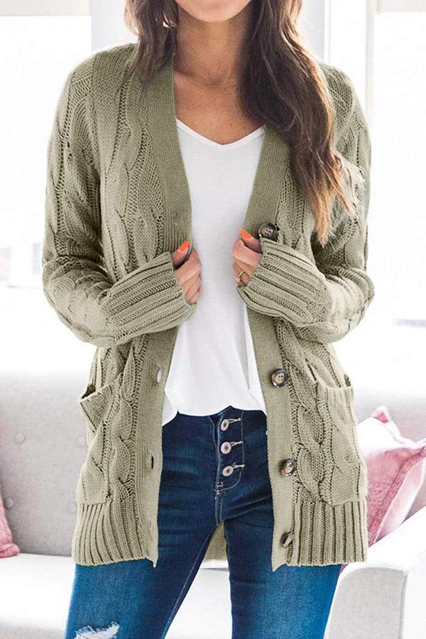 Button Cable Knit Cardigan