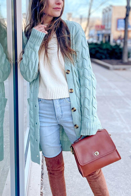 Button Cable Knit Cardigan