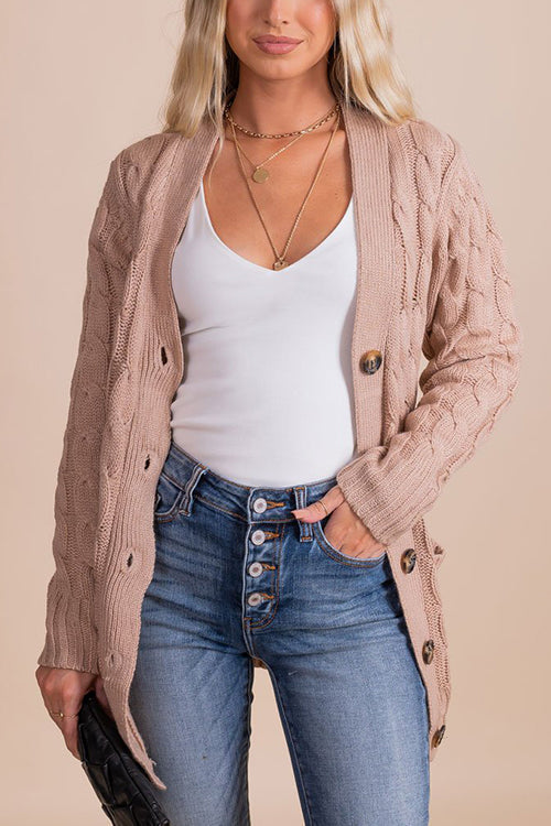Button Cable Knit Cardigan