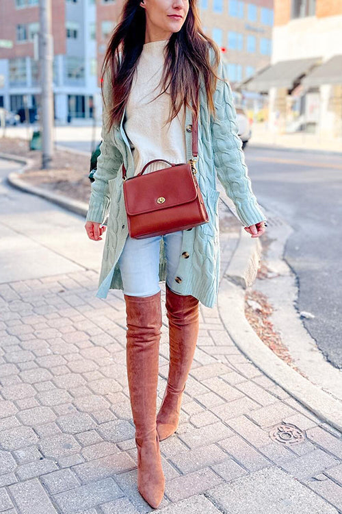 Button Cable Knit Cardigan