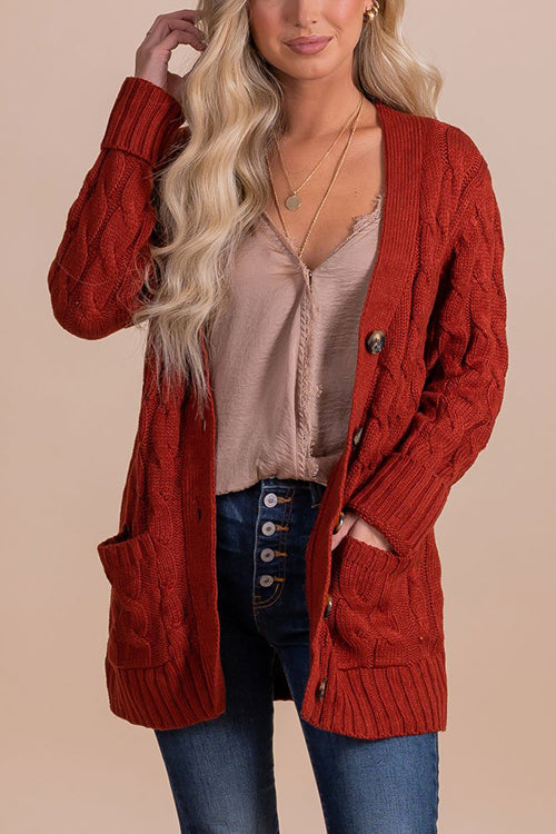 Button Cable Knit Cardigan