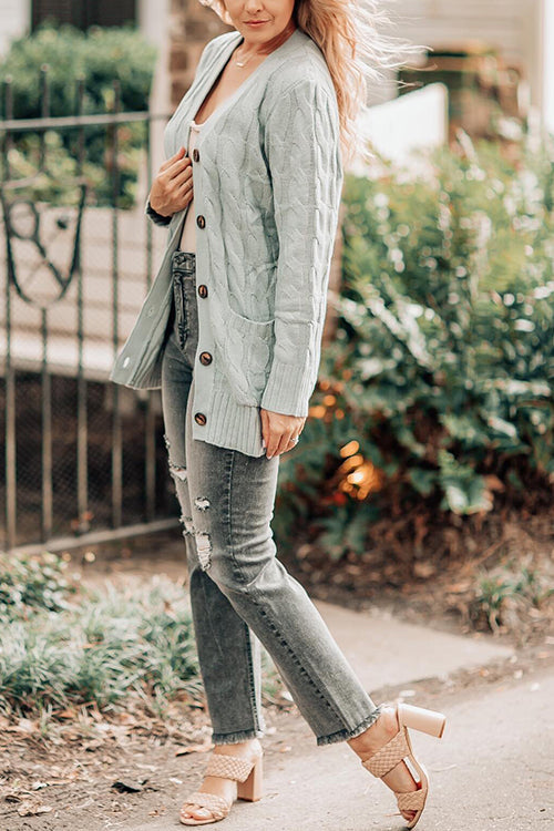 Button Cable Knit Cardigan