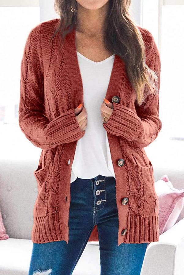 Button Cable Knit Cardigan