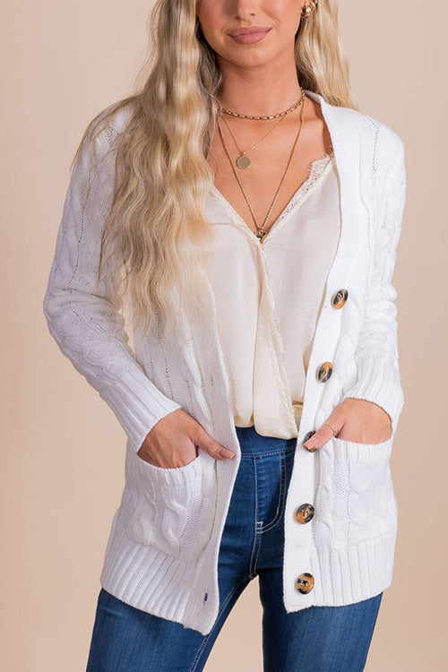 Button Cable Knit Cardigan