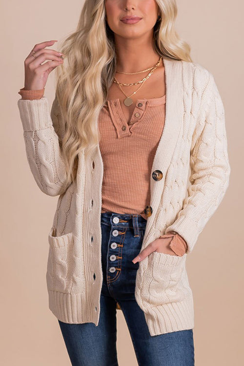 Button Cable Knit Cardigan