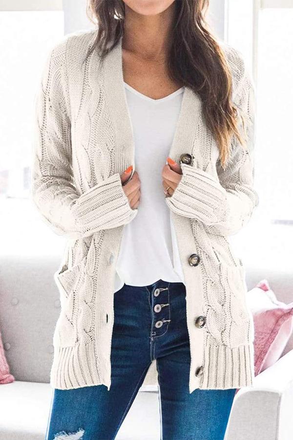 Button Cable Knit Cardigan