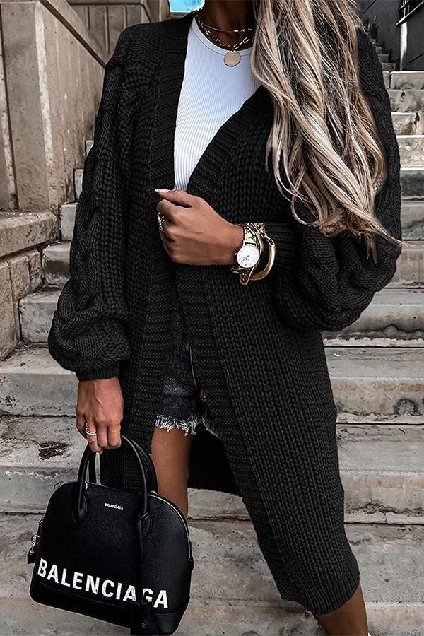 Puff Sleeve Twist Long Cardigan