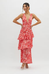 Floral Deep V-Neck Sleeveless Tiered Maxi Dress 4