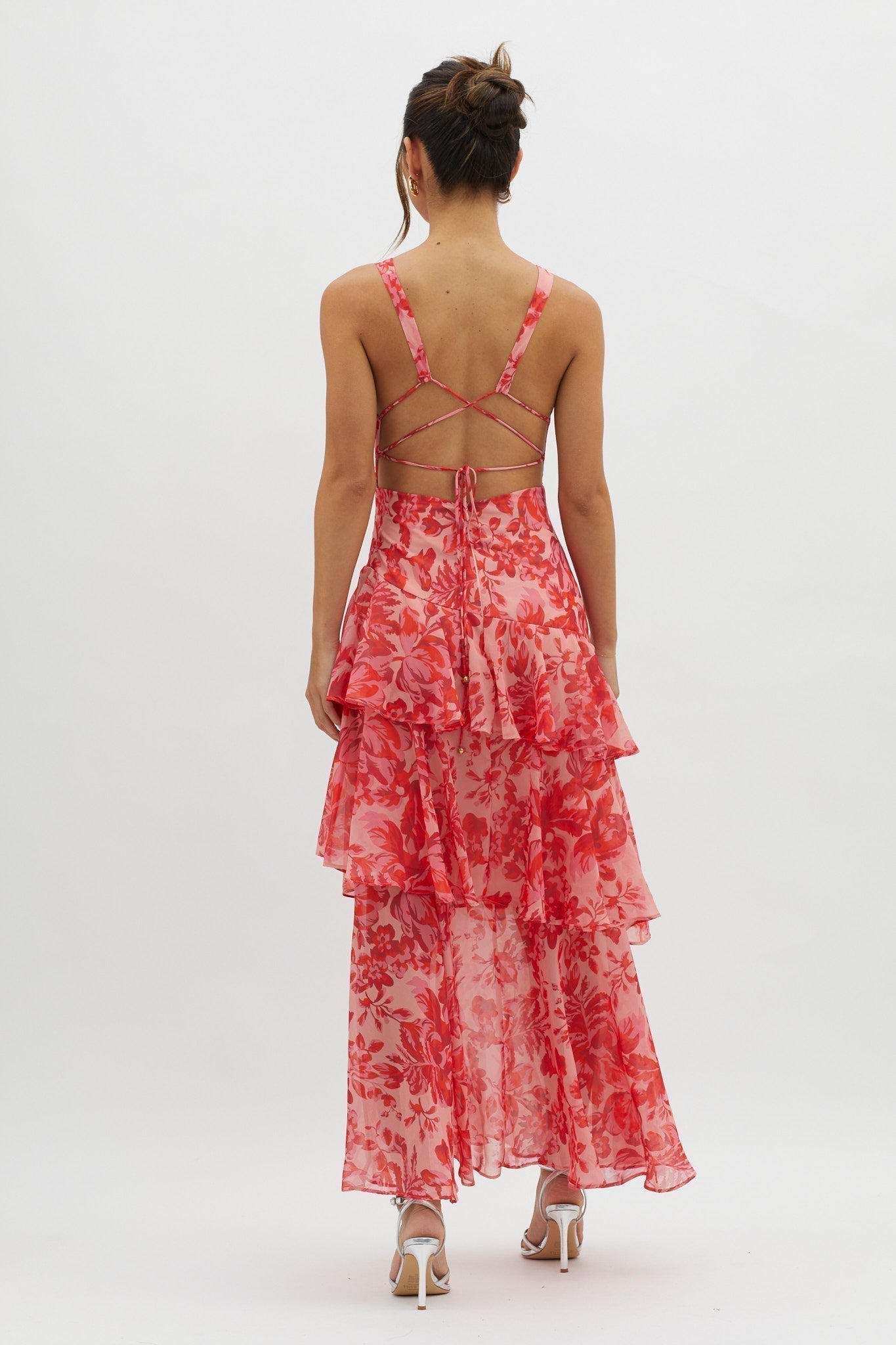 Floral Deep V-Neck Sleeveless Tiered Maxi Dress 2
